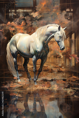 The horse, surreal art. Stunning fine art illustration generated by Ai 