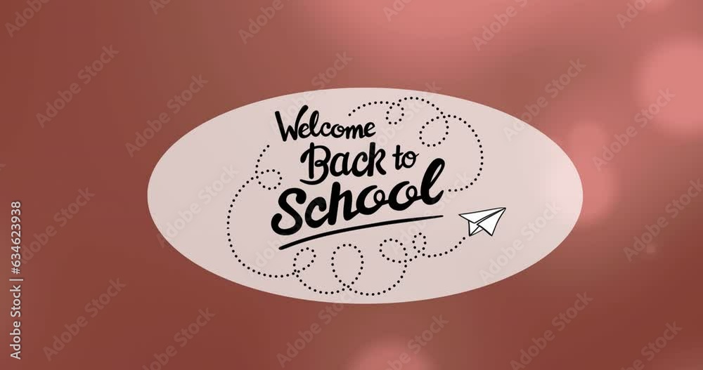 Animation of welcome back to school text in speech bubble over lens flares against pink background