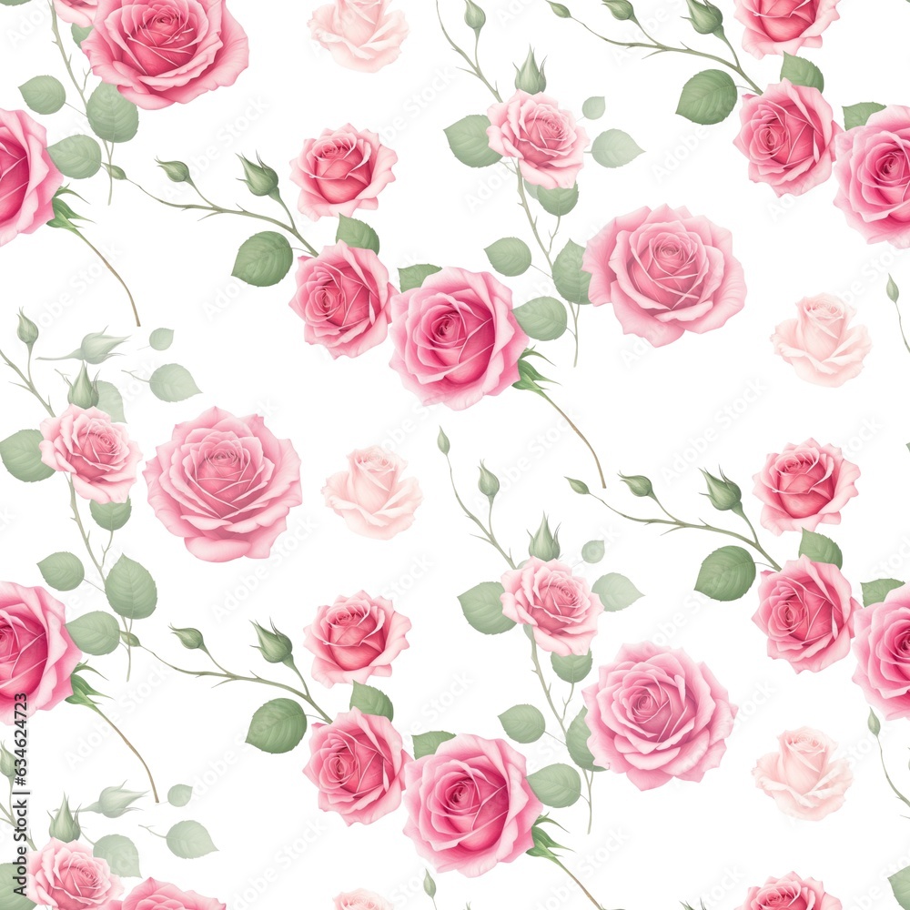 Pink rose flower bouquets elements seamless pattern full filled on white Pink rose flower bouquets elements seamless pattern full filled on white