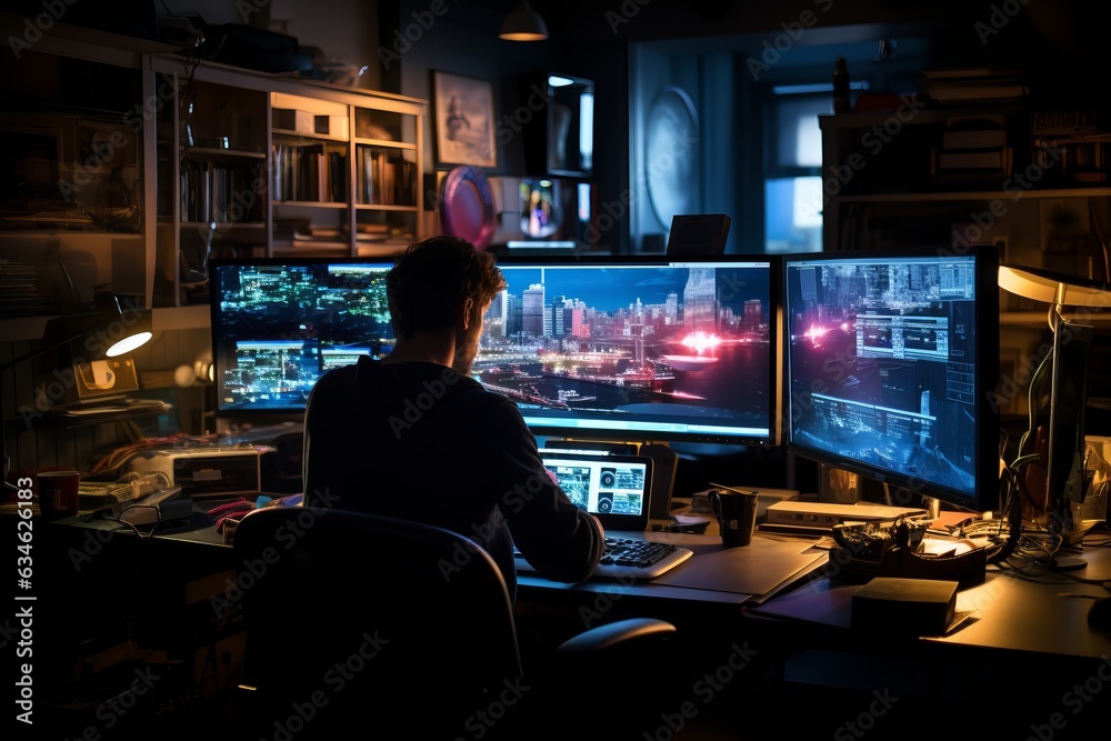 Movie Editing Process With Screens And Equipment, Generative AI Movie Editing Process With Screens And Equipment, Generative AI