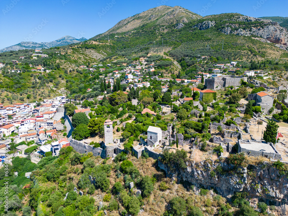 Stari Bar Aerial View. Ruined medieval city on Adriatic coast, Unesco World Heritage Site in Montenegro. Balkans. Europe.