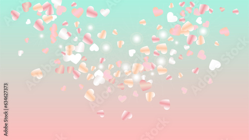 Realistic Background with Confetti of Hearts Glitter Particles. St. Valentine Day. Celebration pattern. Light Spots. Explosion of Confetti. Glitter Vector Illustration. Design for Banner.