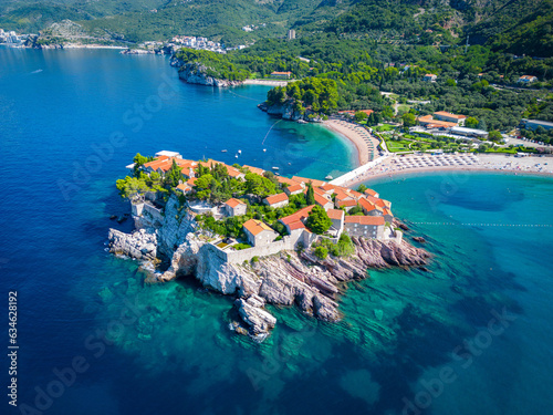 Fotobehang Island of Sveti Stefan near Budva in Montenegro