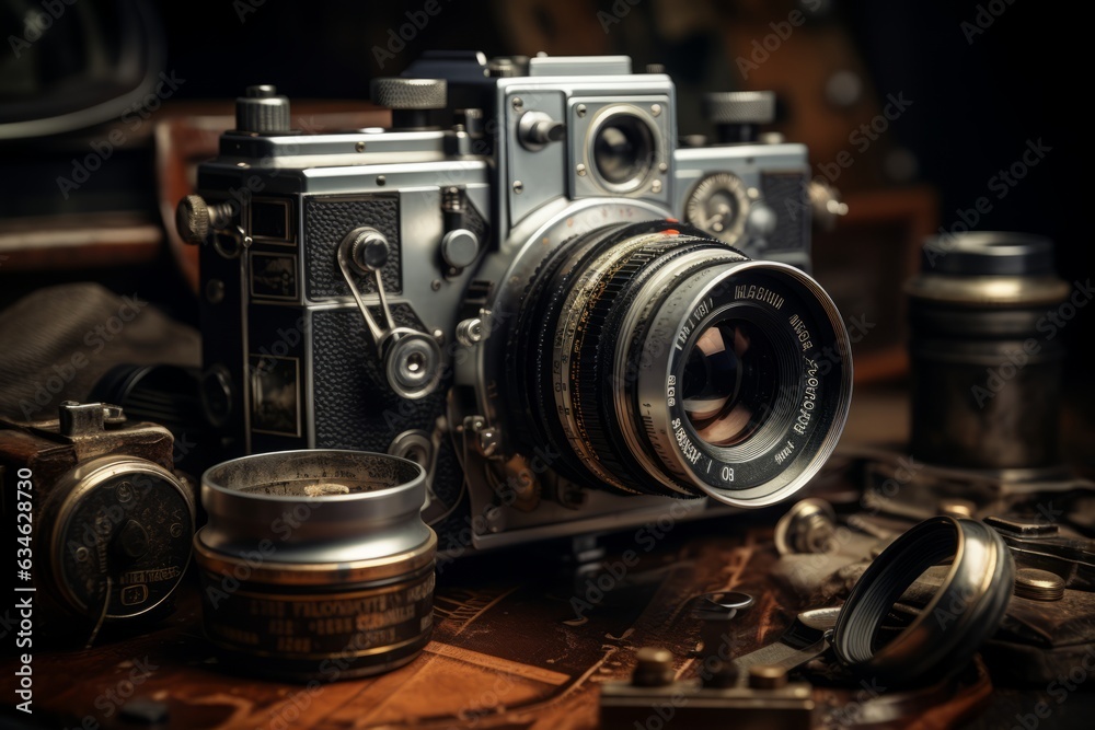 Vintage Film Camera And Reels, Generative AI