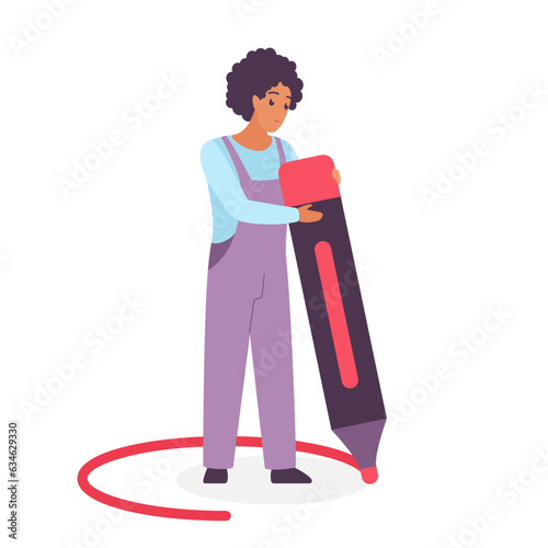 Person setting personal boundaries vector illustration. Cartoon isolated introvert holding marker to draw circle line to limit and protect personal space in relationship and interaction with people