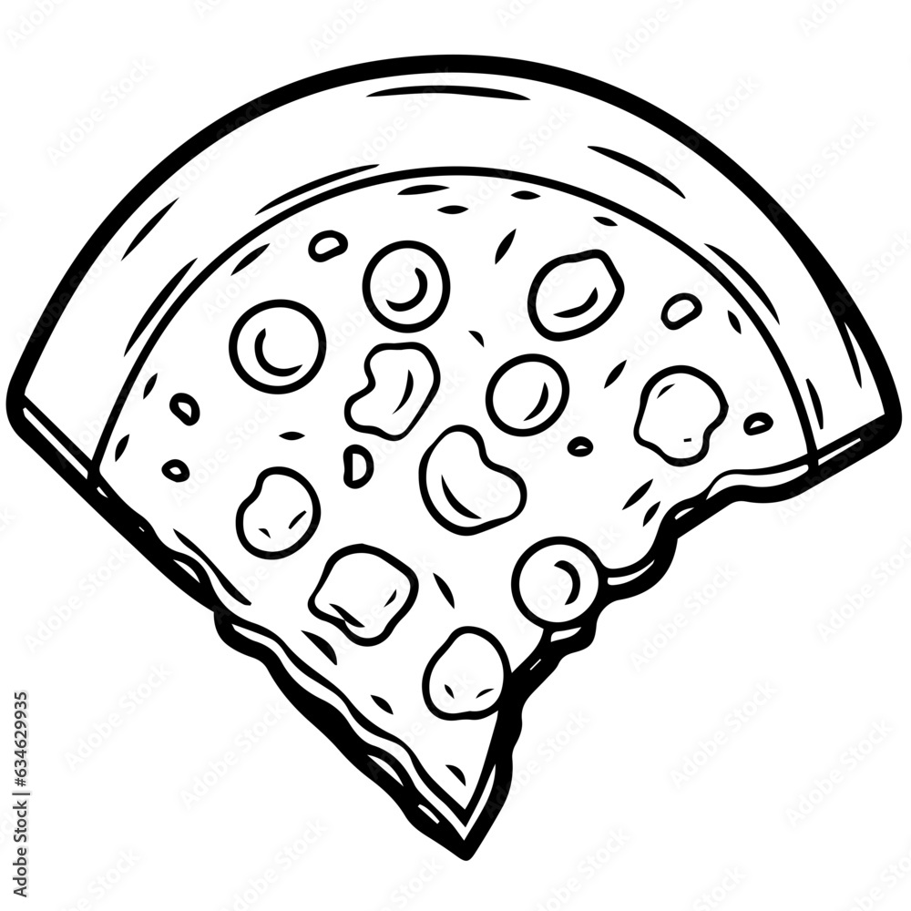 Outline pizza slices, whole pizza. Vector simple Doodle style Outline pizza slices, whole pizza. Vector simple Doodle style
