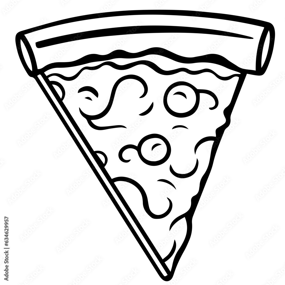 Outline pizza slices, whole pizza. Vector simple Doodle style