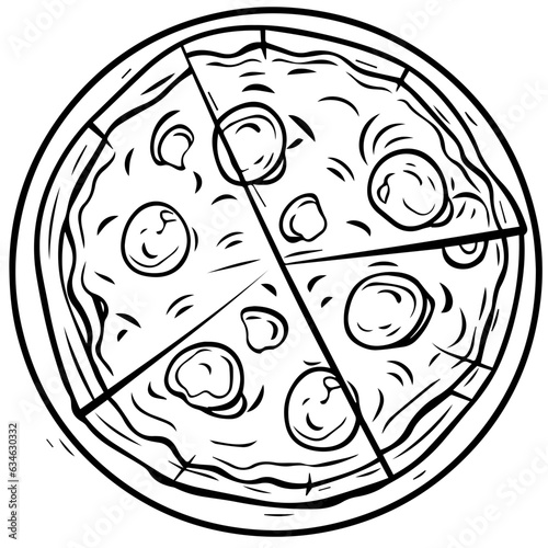Outline pizza slices, whole pizza. Vector simple Doodle style