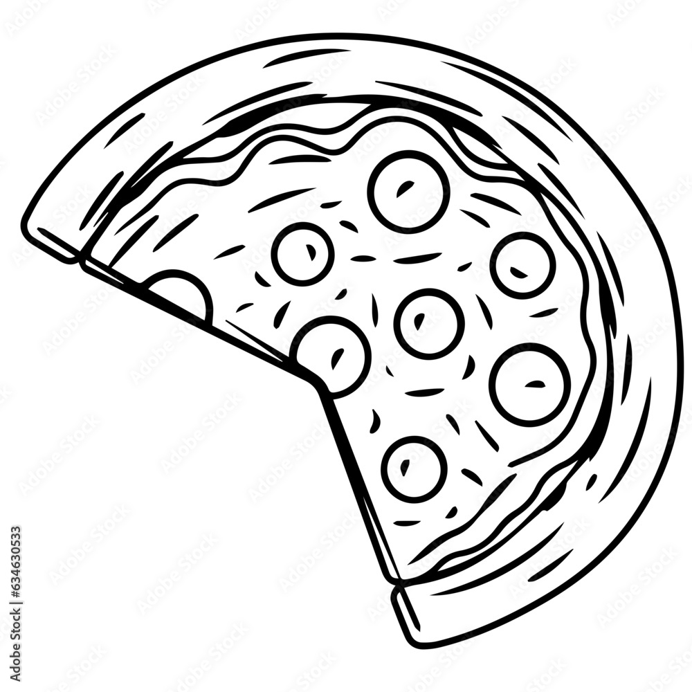 Outline pizza slices, whole pizza. Vector simple Doodle style Outline pizza slices, whole pizza. Vector simple Doodle style