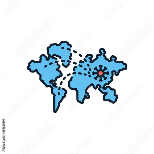 Pandemia related vector icon. The spread of the virus around the globe. Pandemia sign. Isolated on white background. Editable vector illustration