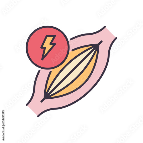 Muscle pain related vector icon. Muscle with lightning. Muscle pain sign. Isolated on white background. Editable vector illustration