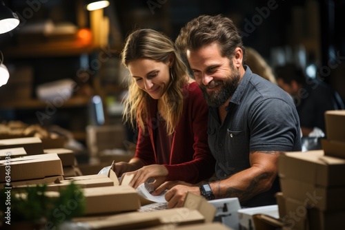 Entrepreneur packing orders in a workshop - stock photography concepts