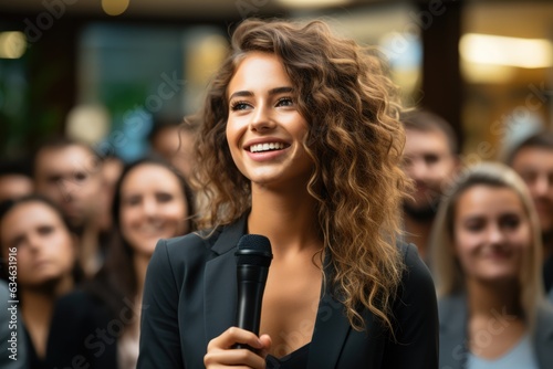 Businesswoman giving a motivational speech - stock photography concepts