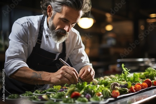 Chef adding finishing touches to an artistic plate - stock photography concepts