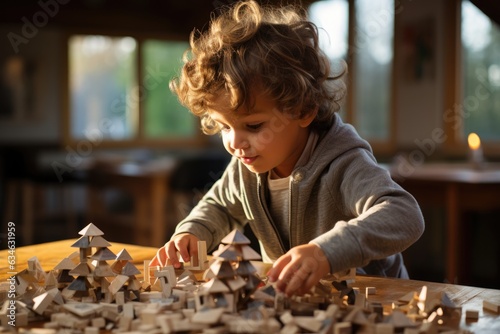 Child using building blocks to construct - stock photography concepts