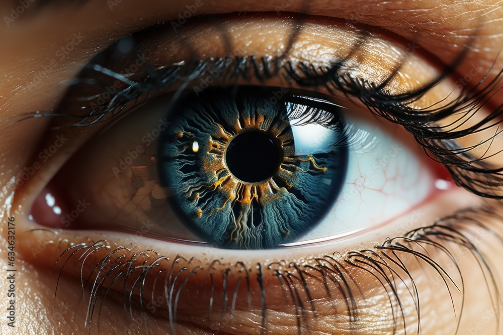 Close-up of a persons eye with digital information projection - stock photography concepts