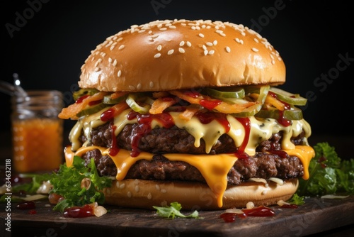 Close-up of a juicy burger with melted cheese - stock photography concepts