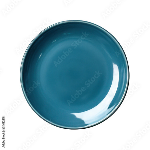 A blue plate seen from above, top view isolated on a transparent background