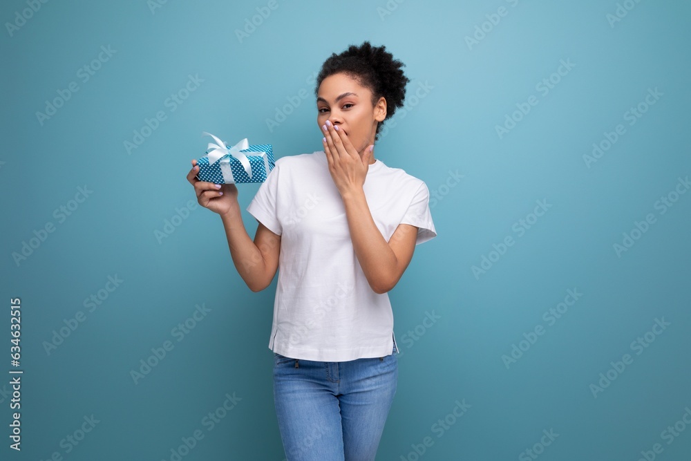 young hispanic brunette woman got a surprise for her birthday young hispanic brunette woman got a surprise for her birthday