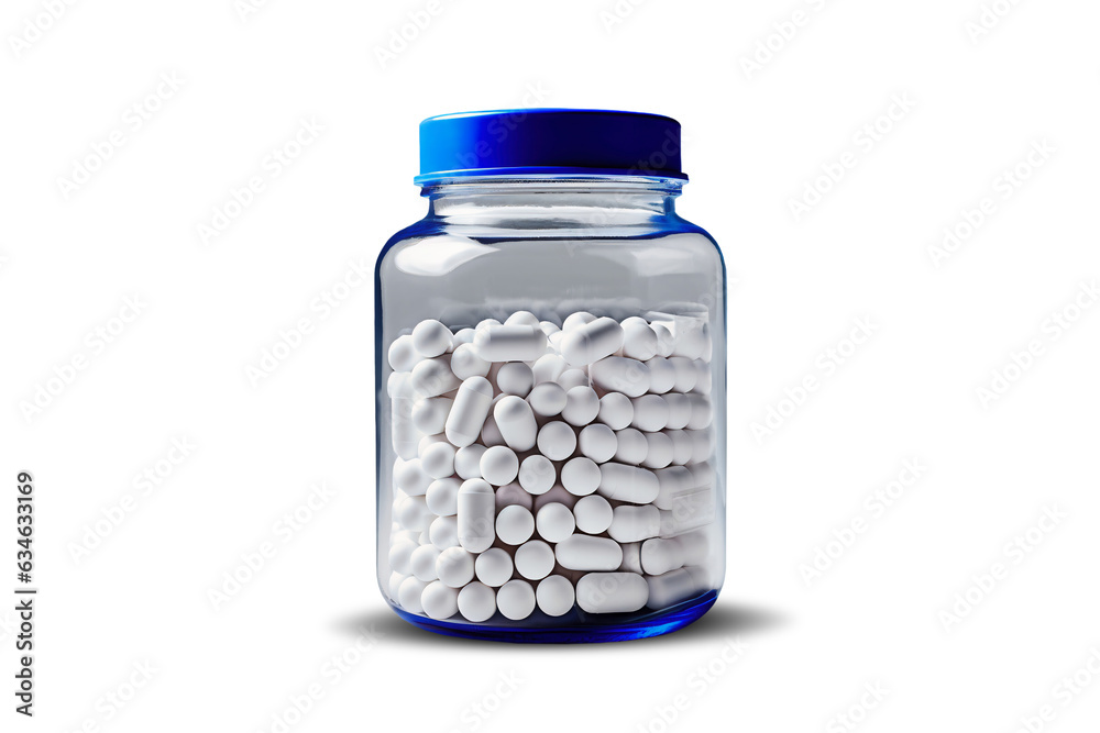 Plastic jar with capsules or tablets. drug drug. jar mockup. Pills poured out of an open jar with a vitamin. Place for logo and text. Element for design. Plastic jar with capsules or tablets. drug drug. jar mockup. Pills poured out of an open jar with a vitamin. Place for logo and text. Element for design.