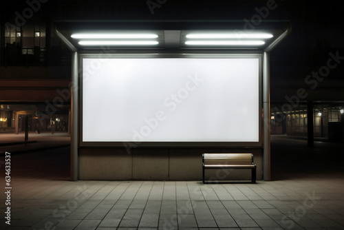 Billboard mockup outdoors, Outdoor advertising poster at night time with street light line for advertisement street city night. With clipping path on screen.
