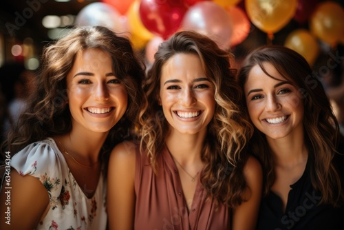 Friends celebrating a special occasion with balloons - stock photography concepts