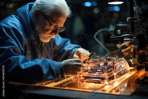 Inventor testing a new prototype in a high-tech lab - stock photography concepts