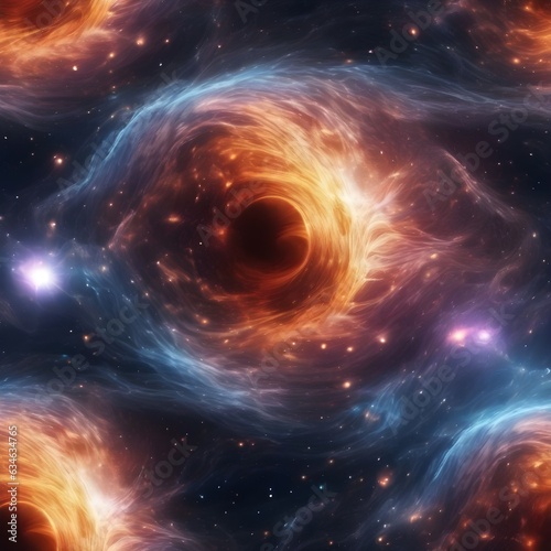 Abstract fractal stylized cosmic space with nebula stars and black hole realistic illustration