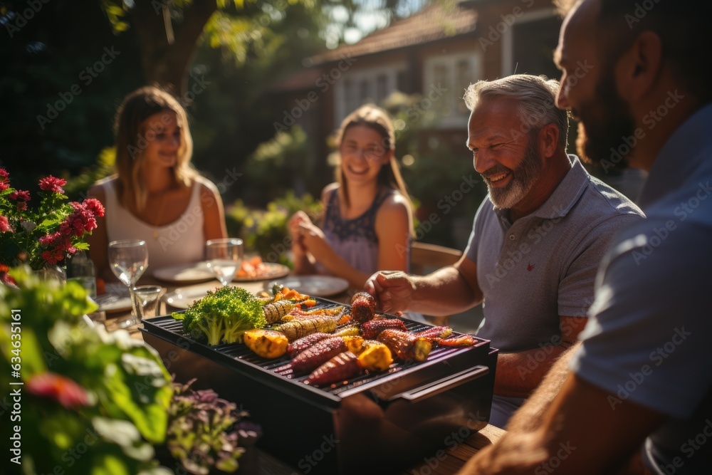 Multi-generational group enjoying a barbecue - stock photography concepts