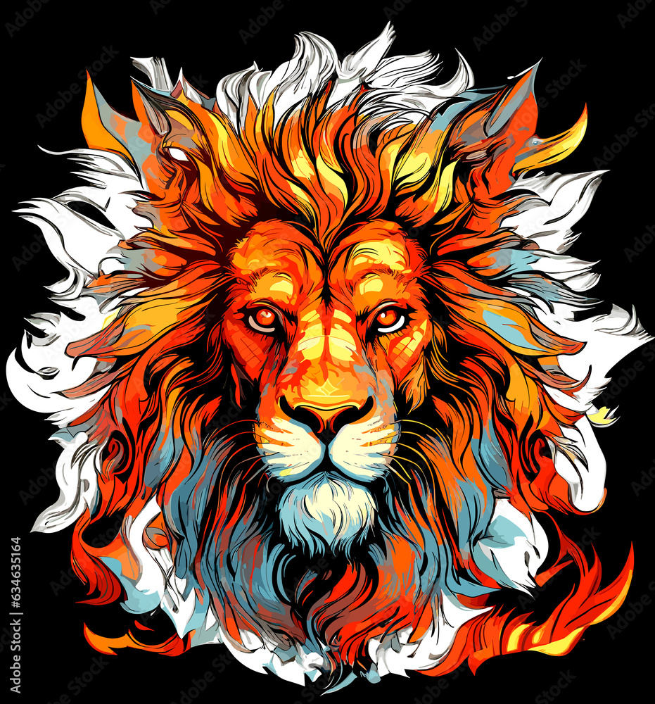 Portrait of evil and majestic lion in vector pop art style