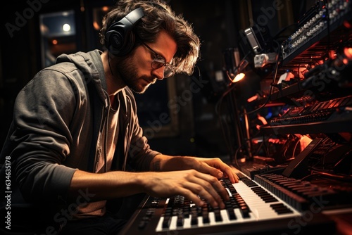 Music producer working in a recording studio - stock photography concepts © 4kclips