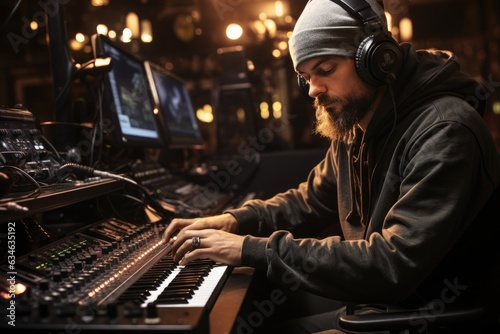 Music producer working in a recording studio - stock photography concepts