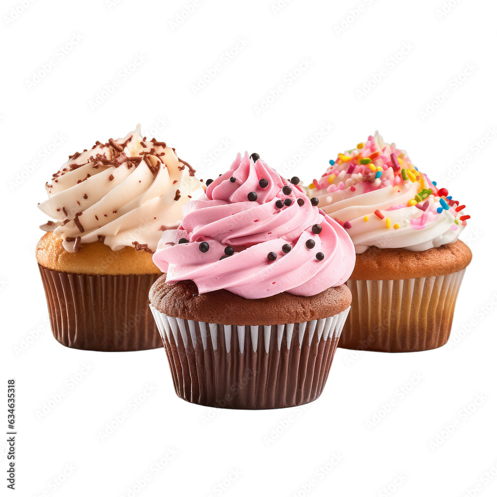 Delicious cupcakes isolated on a transparent background