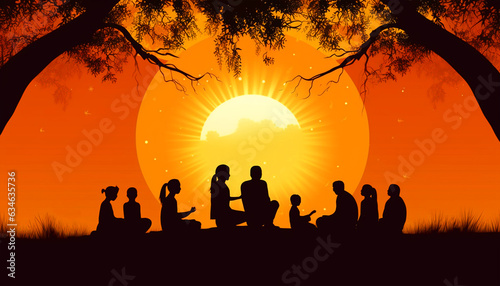 Silhouette illustration of Guru teaching their disciple - ai generative
