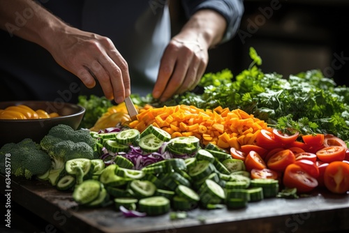 Person slicing colorful vegetables for a stir-fry - stock photography concepts