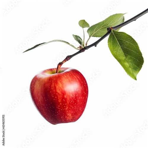 apple on a branch on white background ,Generative AI