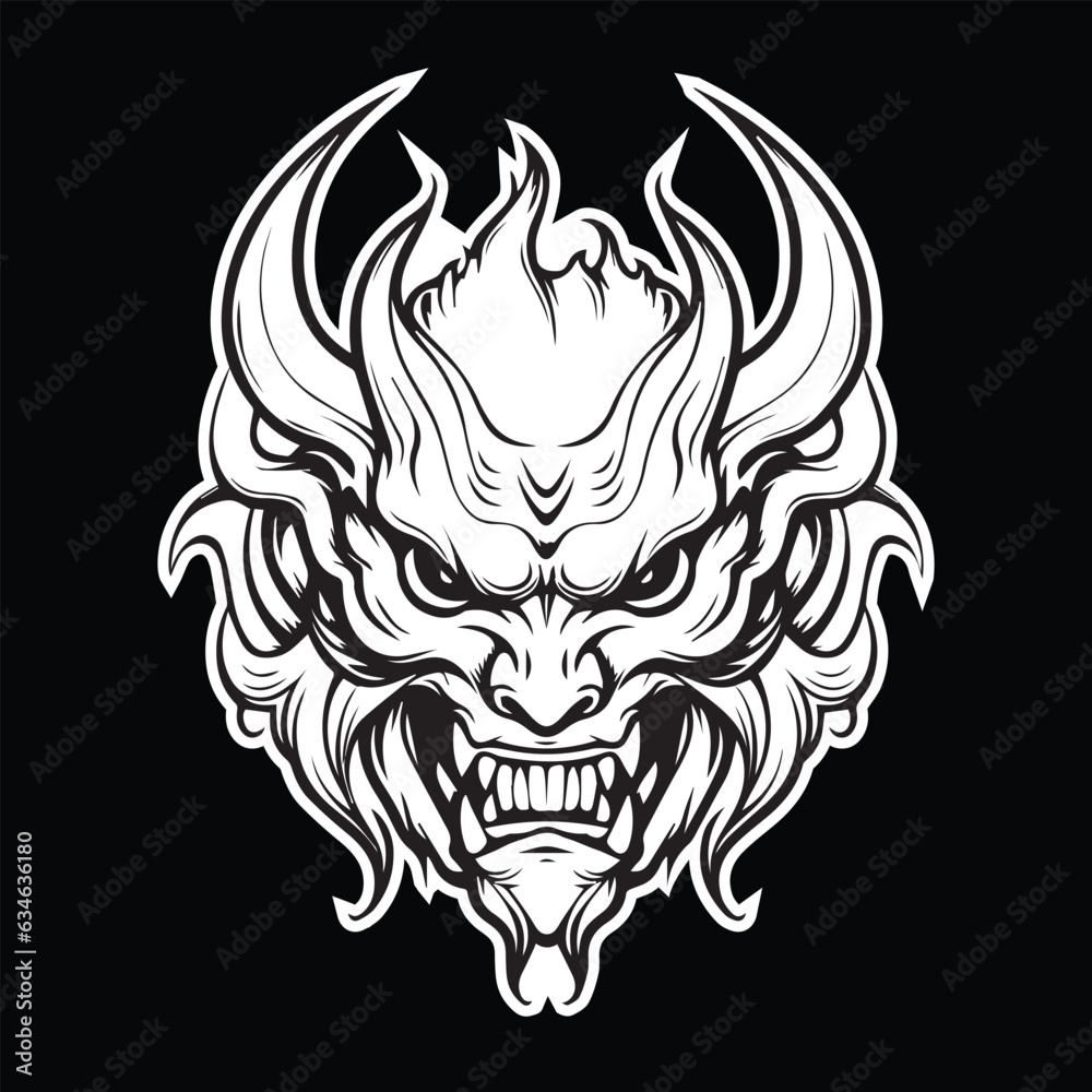 Fototapeta premium illustration of hannya mask black and white eps vector