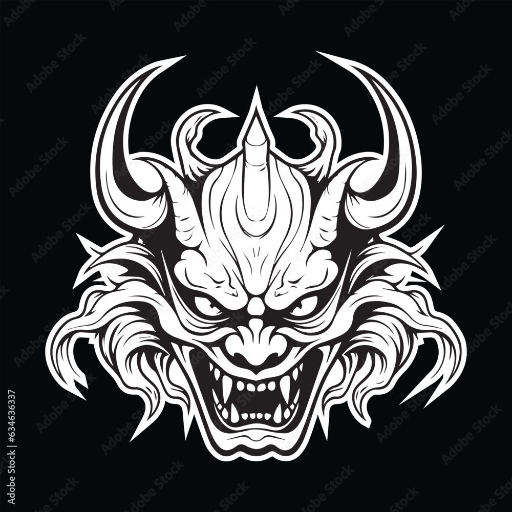 illustration of hannya mask black and white eps vector