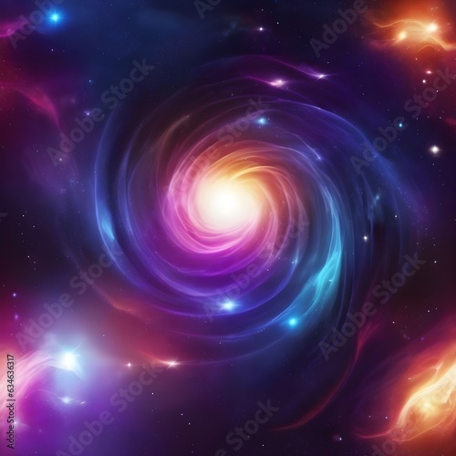 Abstract fractal stylized cosmic space with planets nebula stars and black hole realistic illustration