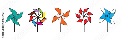  Windmill Paper folding art, Multicolored windmill origami icon.Containing origami, Origami flat line icon. Paper art vector illustrations. Thin signs for japanese creative hobby, Vector illustration.