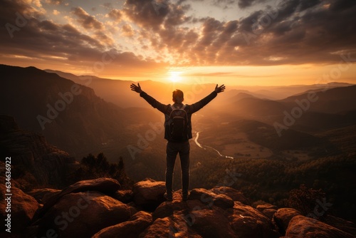 Silhouette of a person standing on a mountaintop - stock photography concepts