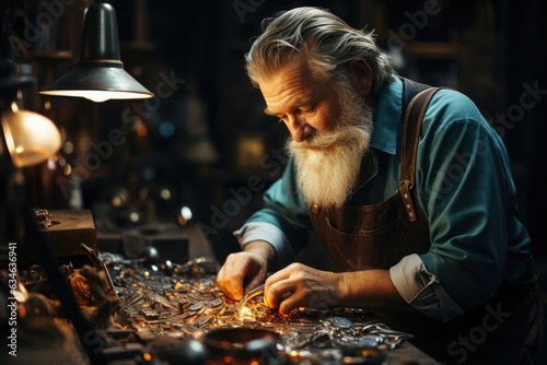 Silversmith carefully hammering and shaping a piece of art - stock photography concepts photo