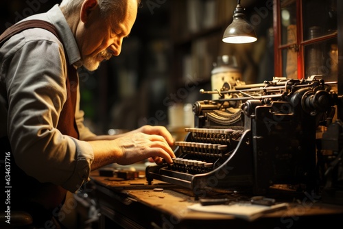 Writer typing away on a vintage typewriter - stock photography concepts