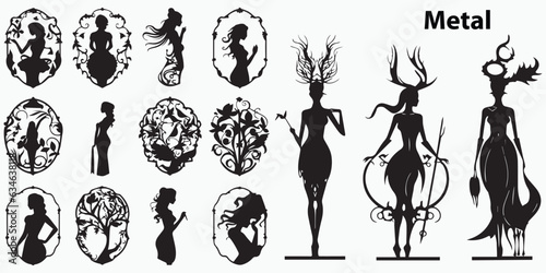Black and white silhouettes of a tree Metal vector illustration photo