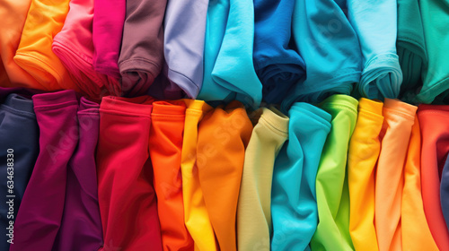 Stack of colorful t shirts with a clean background