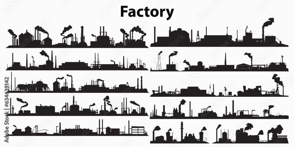 Factory set silhouette vector illustration 