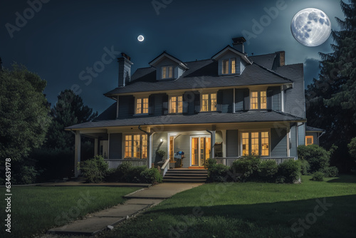 luxury home in the night with moon