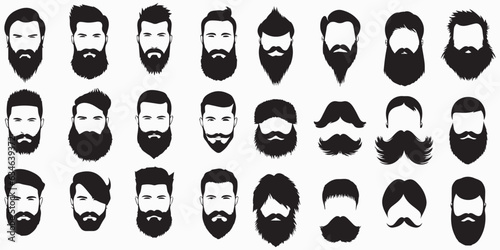 Man Hair and Beard Silhouette vector collection