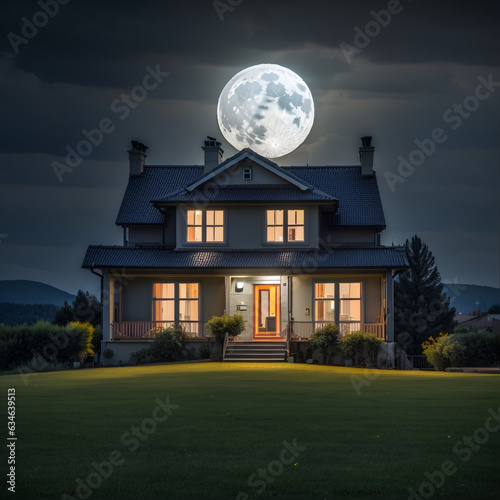 luxury home in the night with moon