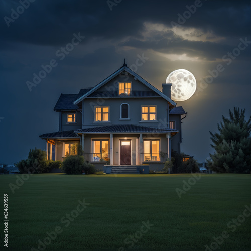 luxury home in the night with moon